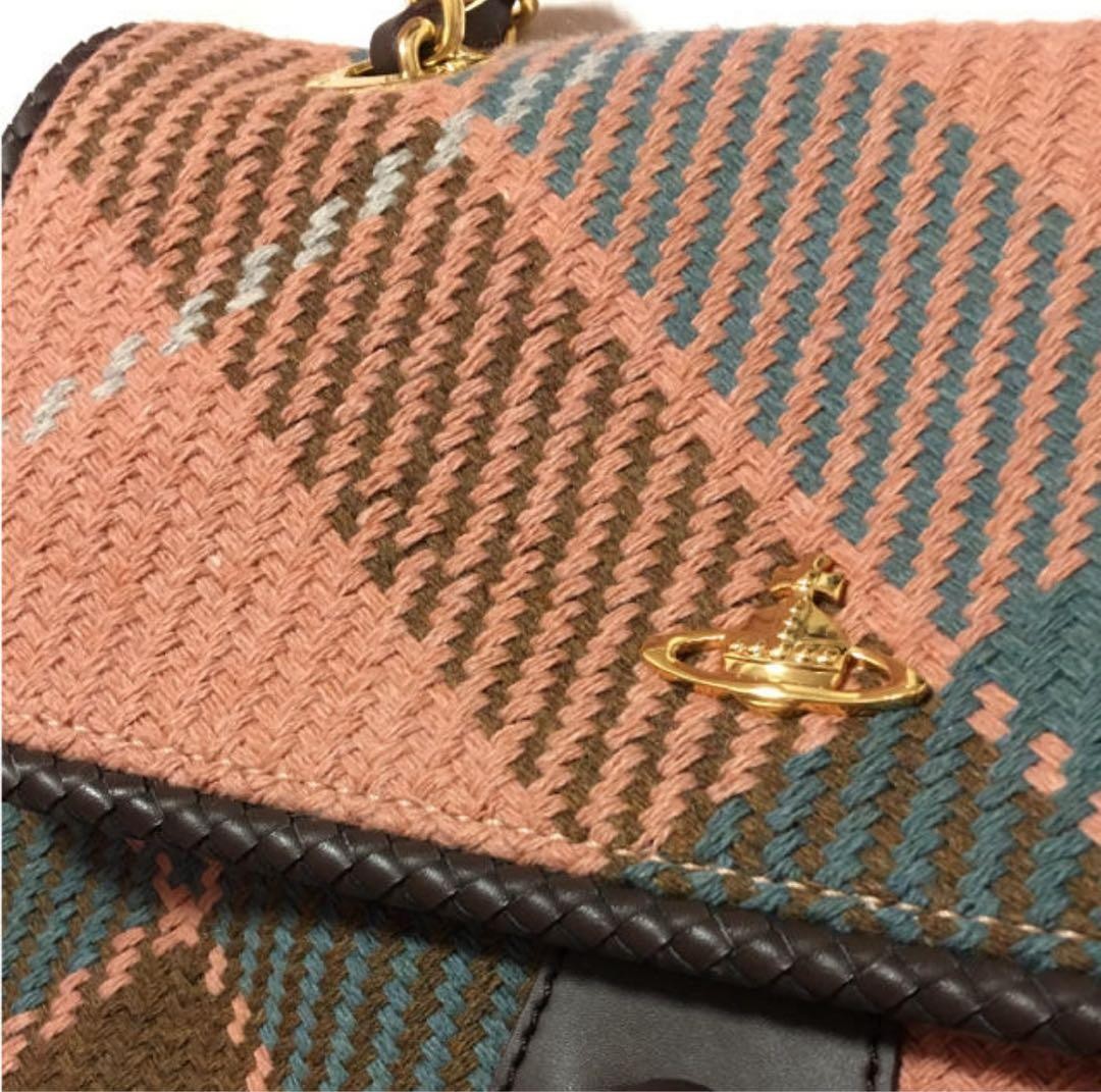 Vivienne Westwood Pink Blue Check Tote Handbag Auth about 7.87 × 10.24 × 2.36″