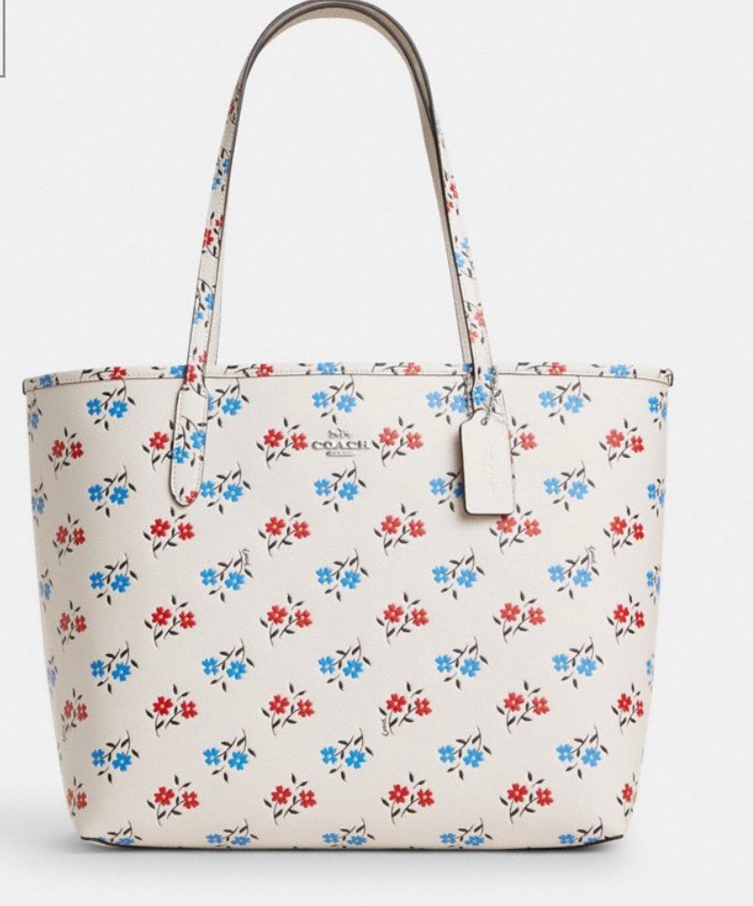 NWT COACH City Tote Bag Canvas Double Face Leather With Floral Print Style CT832