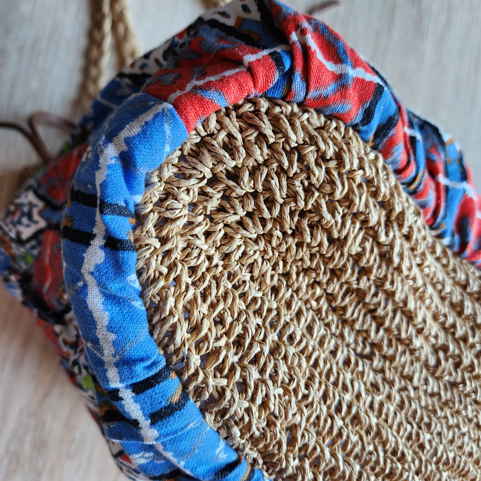 Capelli Straworld Woven Straw Cotton Fabric Boho Summer Shoulder Bag Drawstring