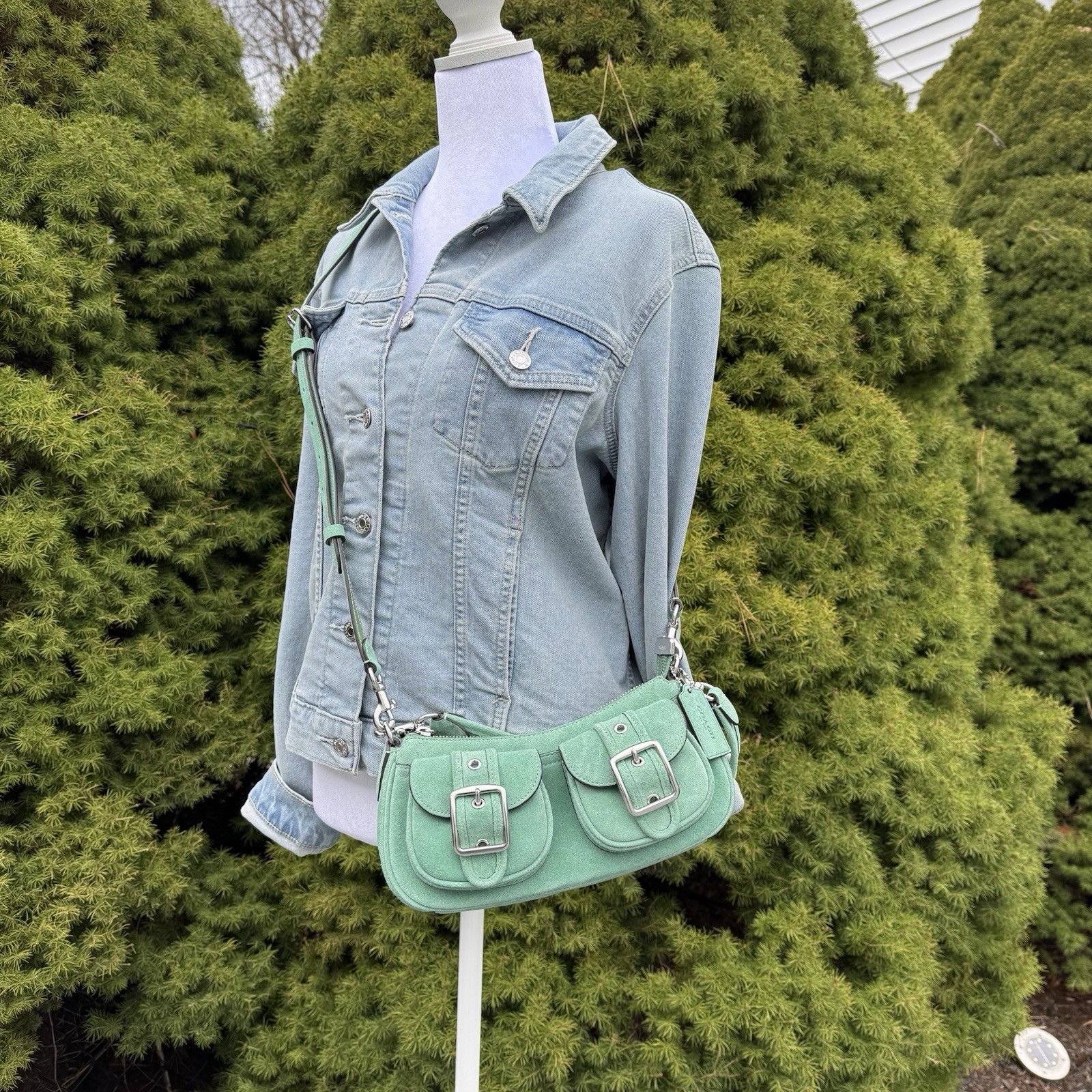 Coach Ashton Baguette Bag In Mint Suede NWT