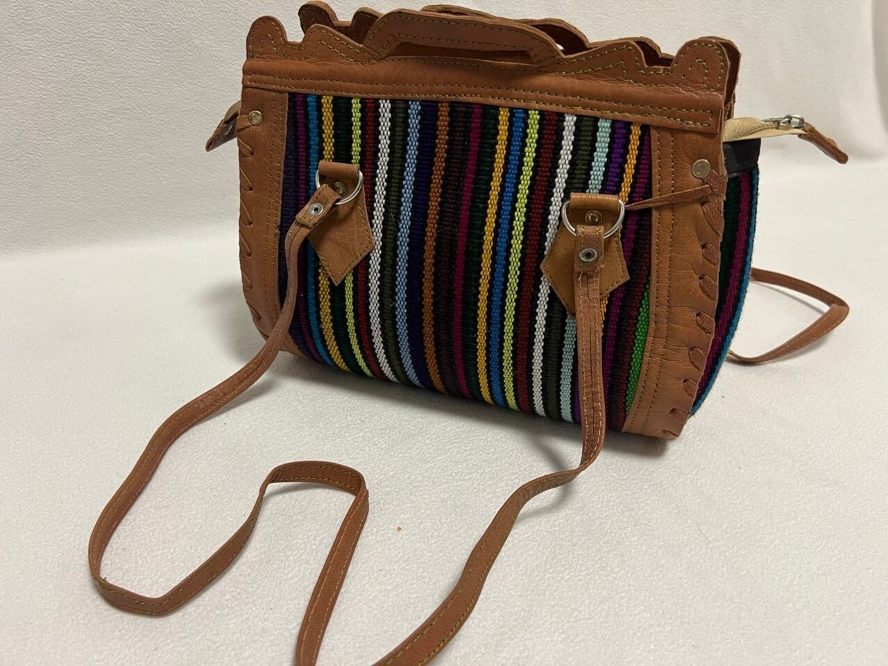 Moroccan leather Women Tote Bag with Suzani Rustic Boho style