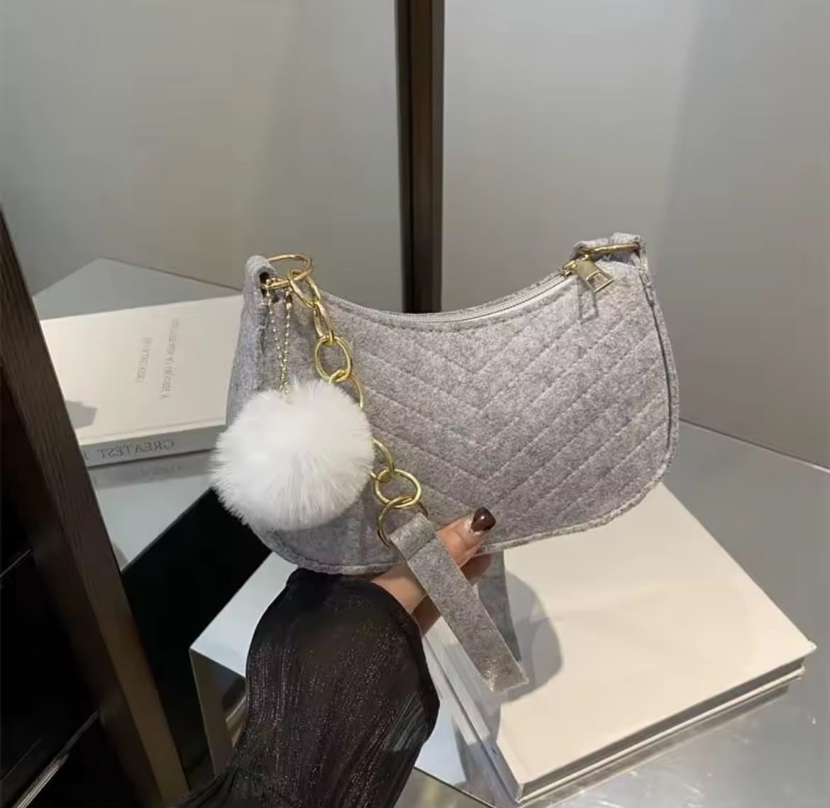 Mini Sac Bandoulière Femme Feutre Sac à Main Selle Sous Bras Élégant Tendance