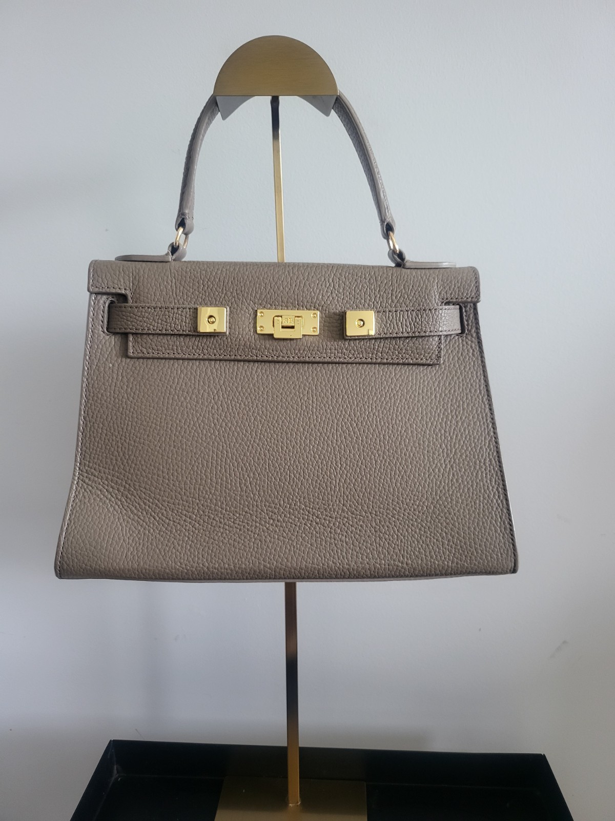 Luxurious Lalage Beaumont Medium Taupe Italian calf leather luxury bag