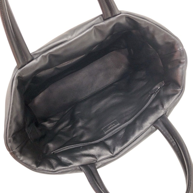 SAINT LAURENT Wide Logo Tote Bag Black Leather Tote 756269 #OKB5160