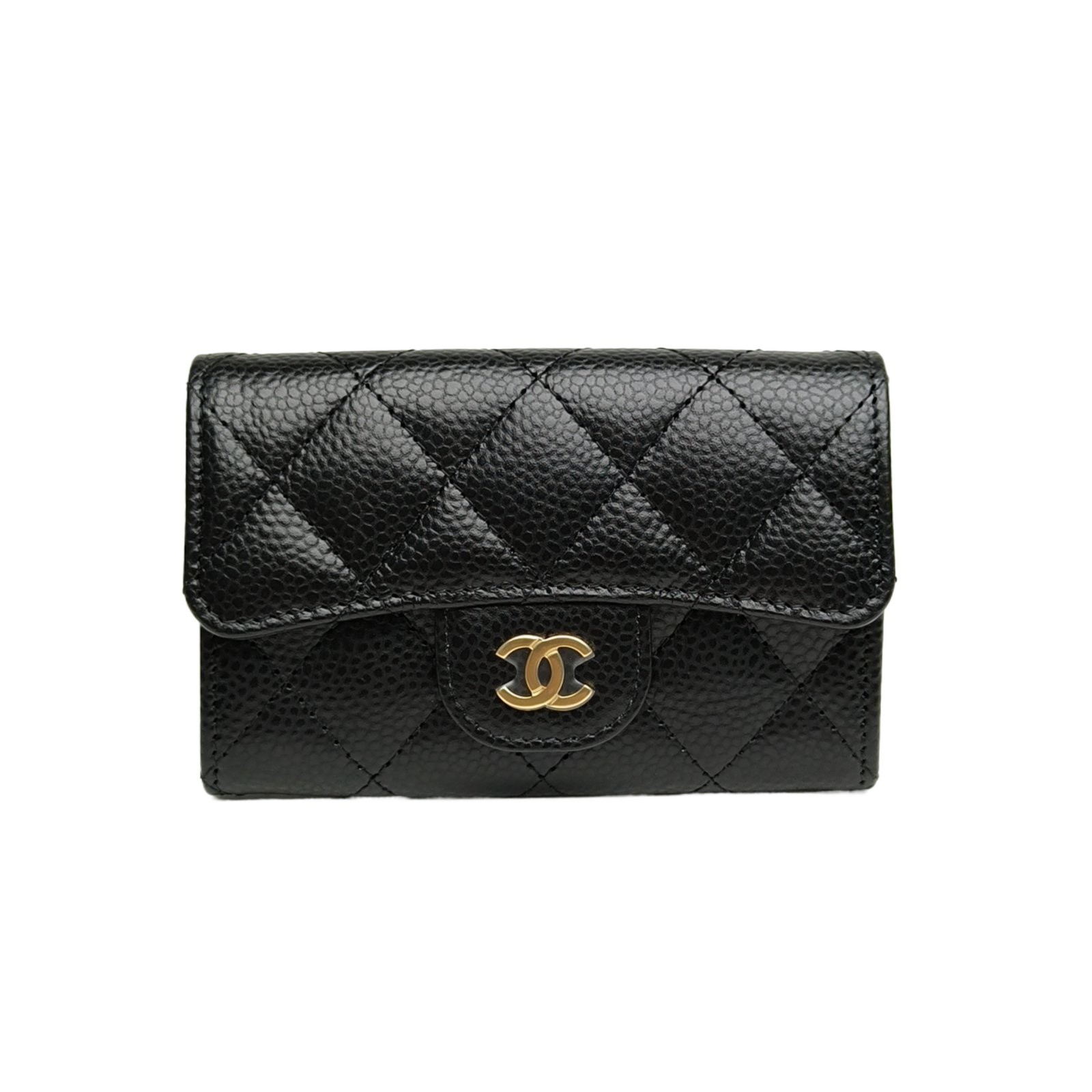 CHANEL CF Short Flap Wallet without Back Zipper 11.5cm Black Calfskin Card Case