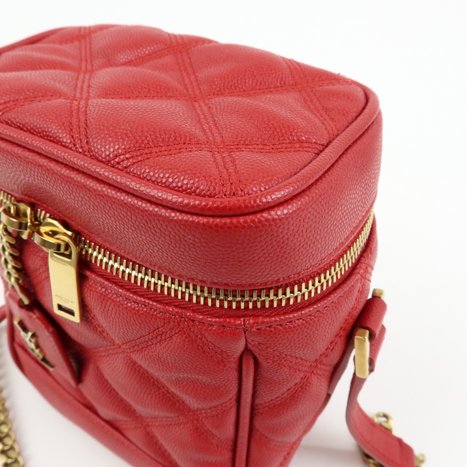 SAINT LAURENT PARIS Cassandra Embossed Leather Vanity Bag 649779 Auth Used F/S