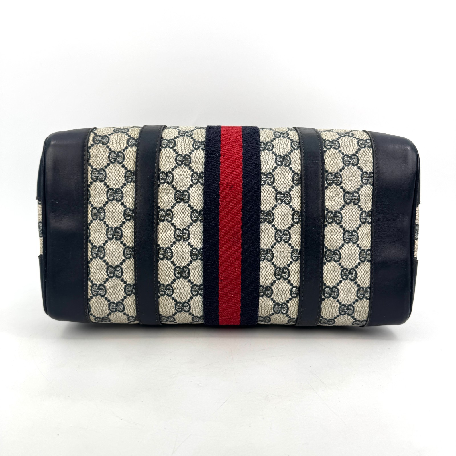 Gucci Vintage Boston Bag Hand Bag Sherry GG PVC Leather Authentic 369T0452