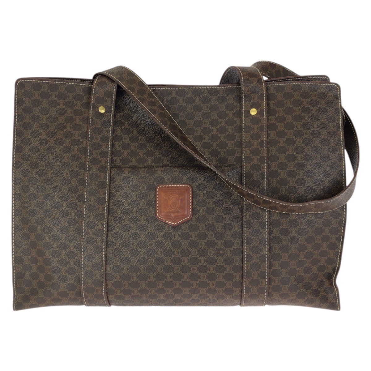 CELINE Macadam MC97/2 Tote Bag Shoulder Bag Dark brown gold hardware PVC