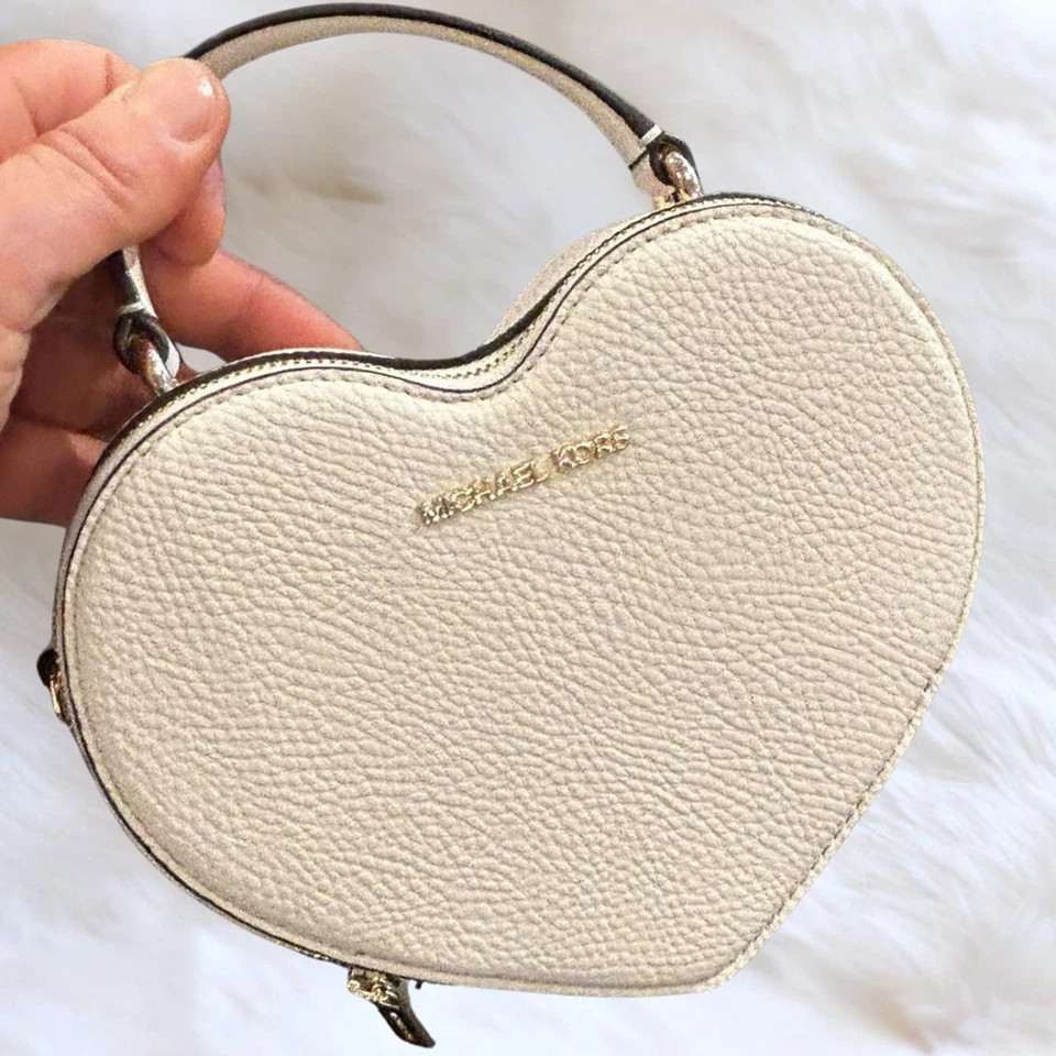 Michael Kors Small Crossbody Bag Handbag Purse + Coin Keychain Ring Light Cream