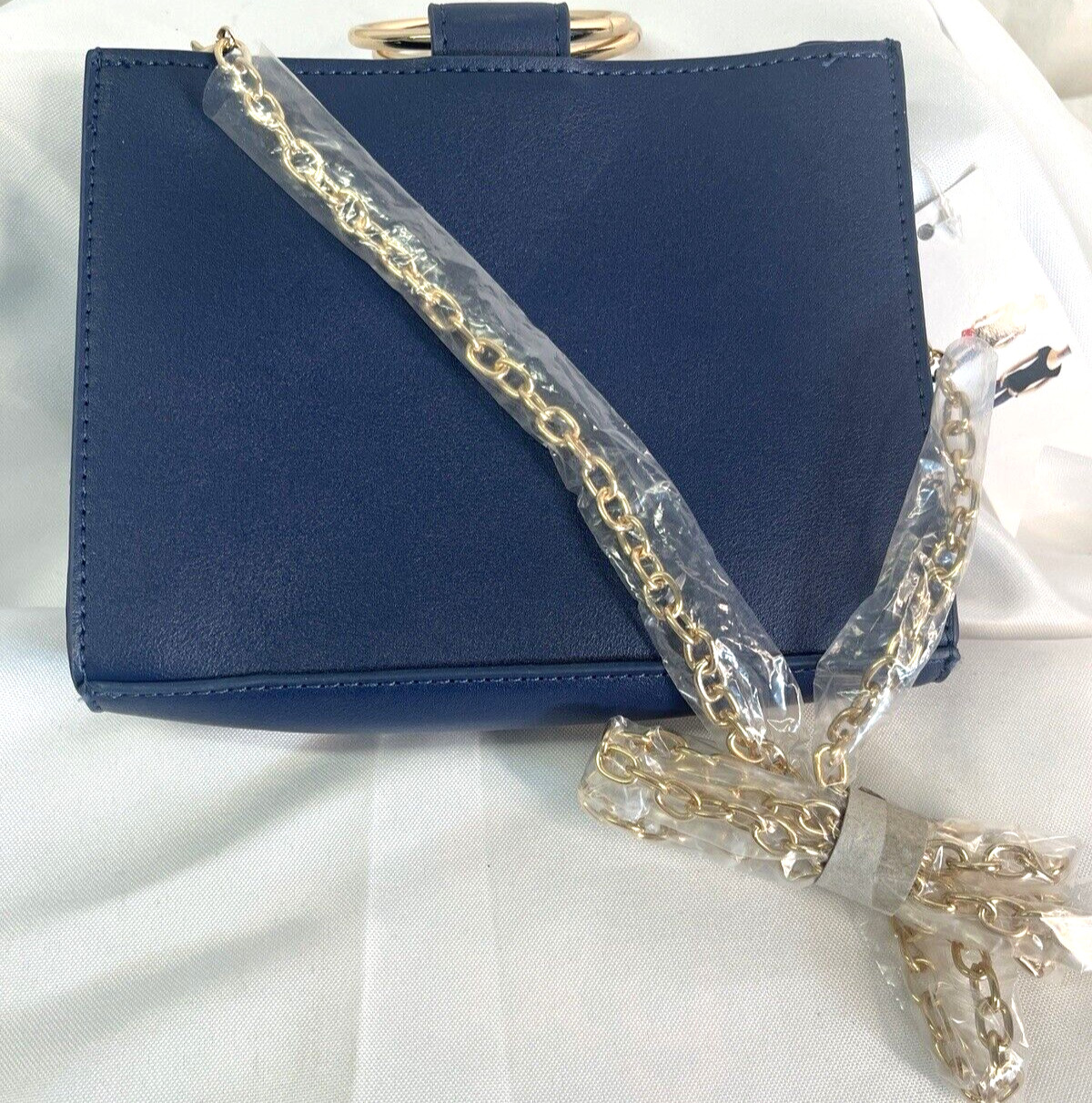 Fashion Ring Bag 7.5 X5.5×2.25”with Crossbody Chain In Gold Color Bag is Blue!
