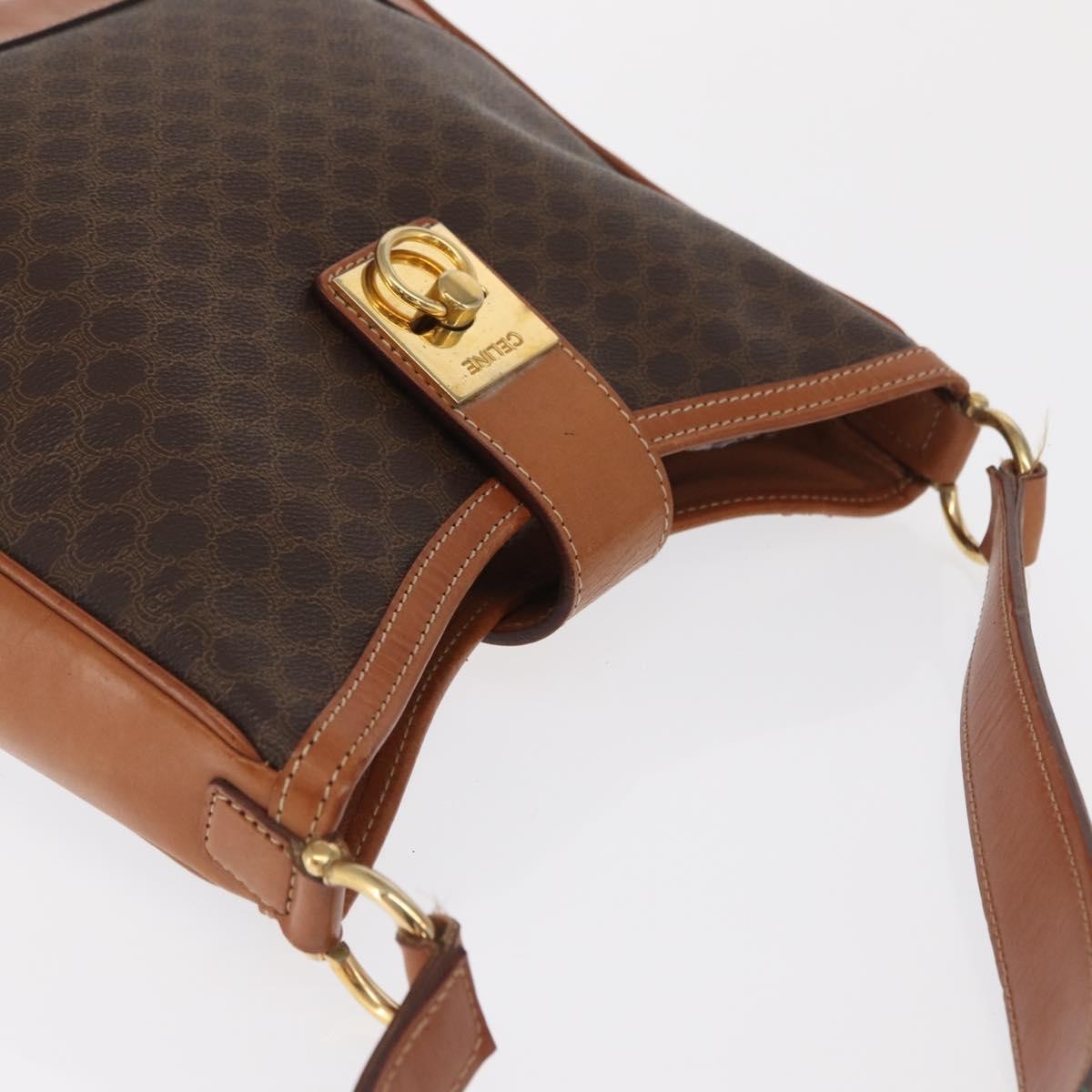 CELINE Macadam Canvas Shoulder Bag PVC Leather Brown Gold Auth ep13120