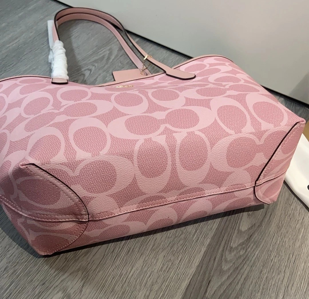 COACH City Tote Bag Signature Canvas Powder Pink CAL49 Outlet NEW