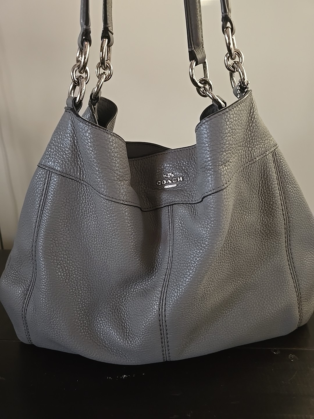 COACH Lexi Pebble Leather 3 Compartment Shoulder Bag #F57545 Dark Grey Purse