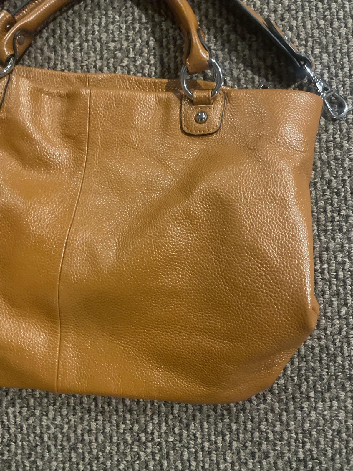 KATTEE Brown Pebbled Leather Handbag Purse Shoulder Bag Satchel 16” x 11” x 5”