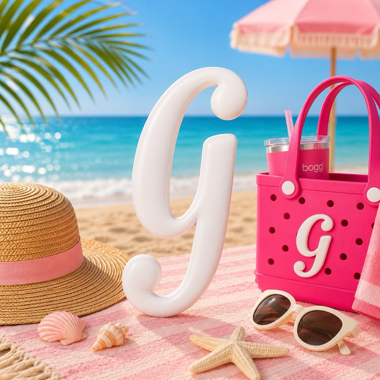 White Letter G Initial ‘G’  Bogg Bag charm tote bag charm New 4 in length