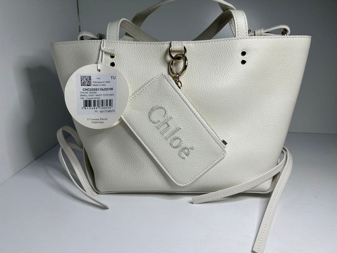Chloe White Leather Shoulder Bag Top Handle Tote Adjustable Strap Near Mint