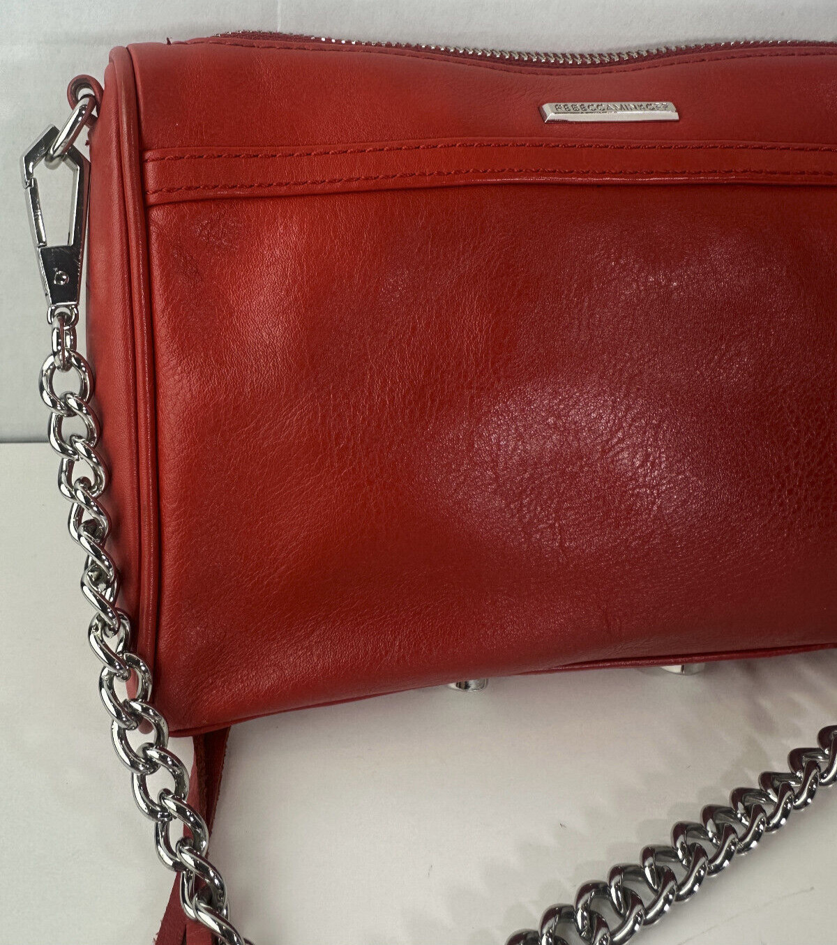 Rebecca Minkoff Mini Mac Crossbody Bag Red Leather Purse Chain Strap Studded