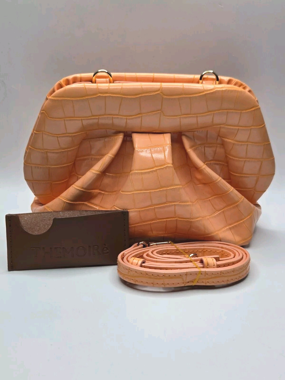 Themoire Gea Crocodile-Effect Embossed Clutch Shoulder Bag in Vegan Leather NWOT