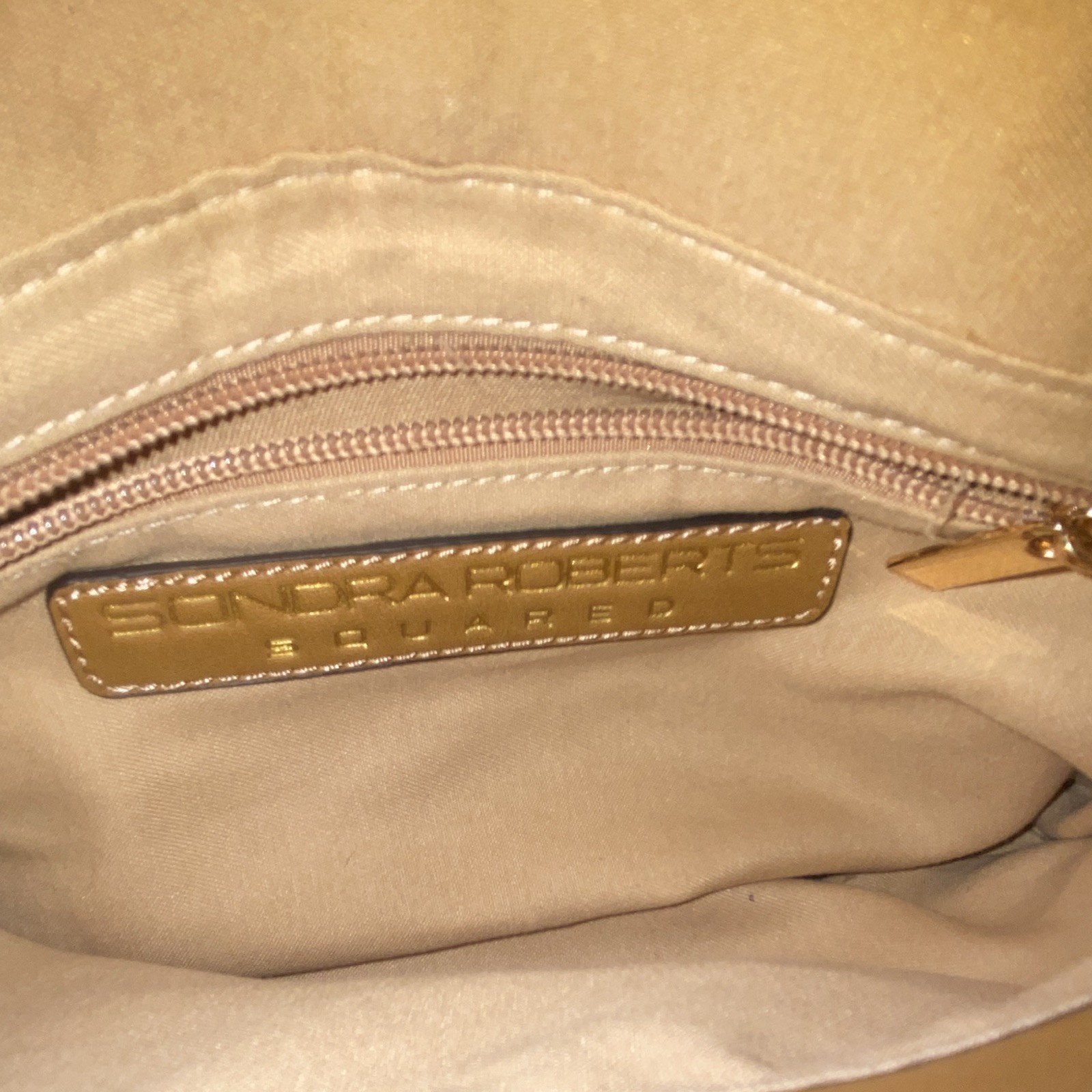 Sondra Roberts Beige/Tan Chevron Small Crossbody Zip/Mag Snap Adj Strap Silver