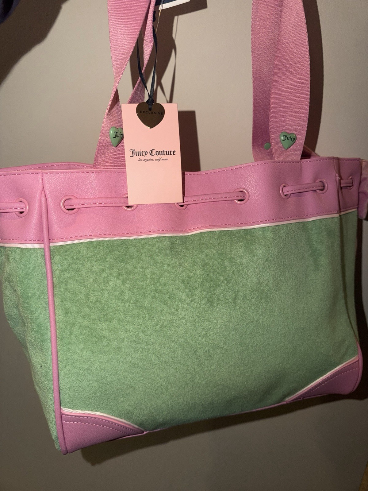 Juicy Couture Retro Strawberry Daydreamer Green Pink Bow Embroidered Coin Purse