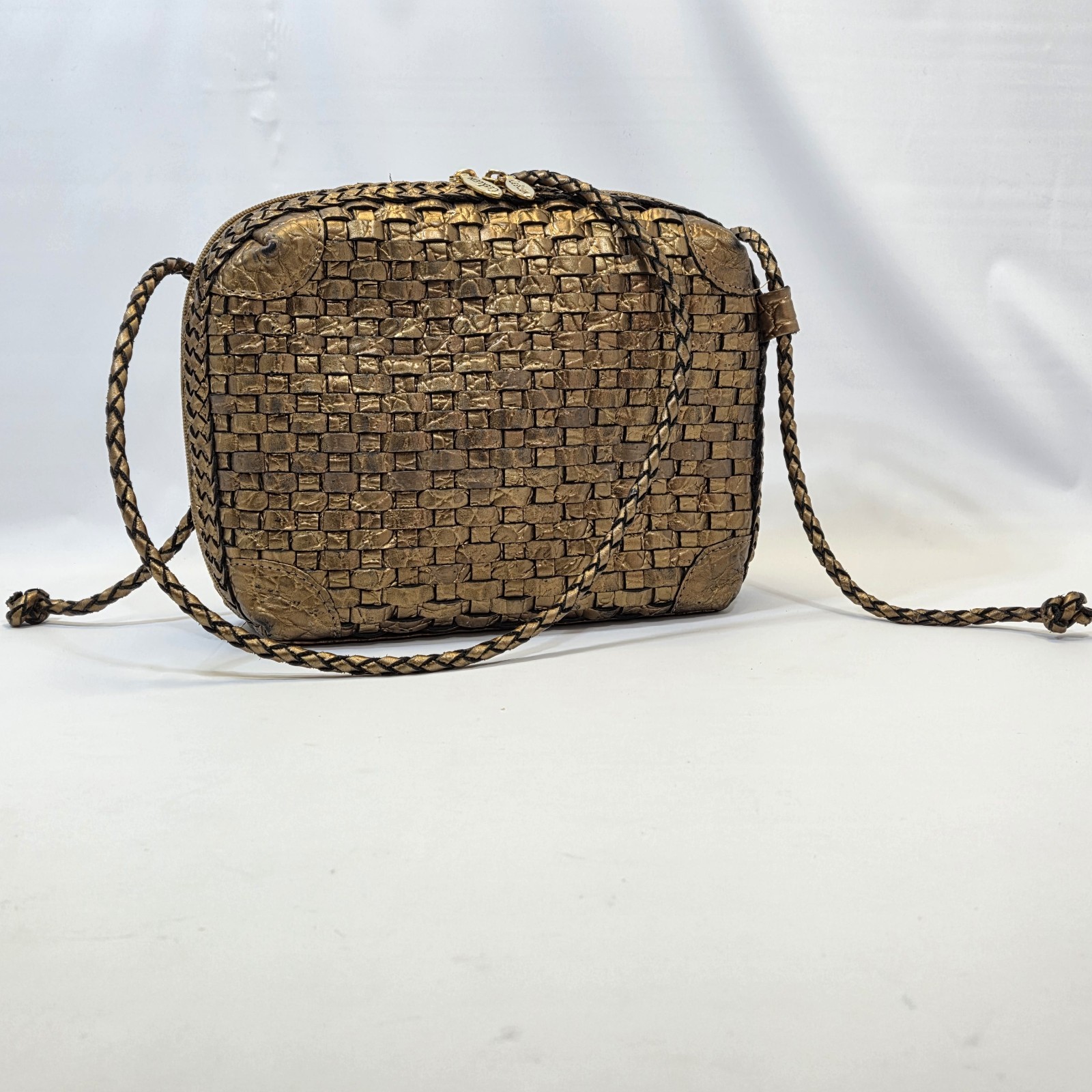 Ceeklein Leather Woven Crossbody Shoulder Bag Bronze Boho Braided Purse Festival