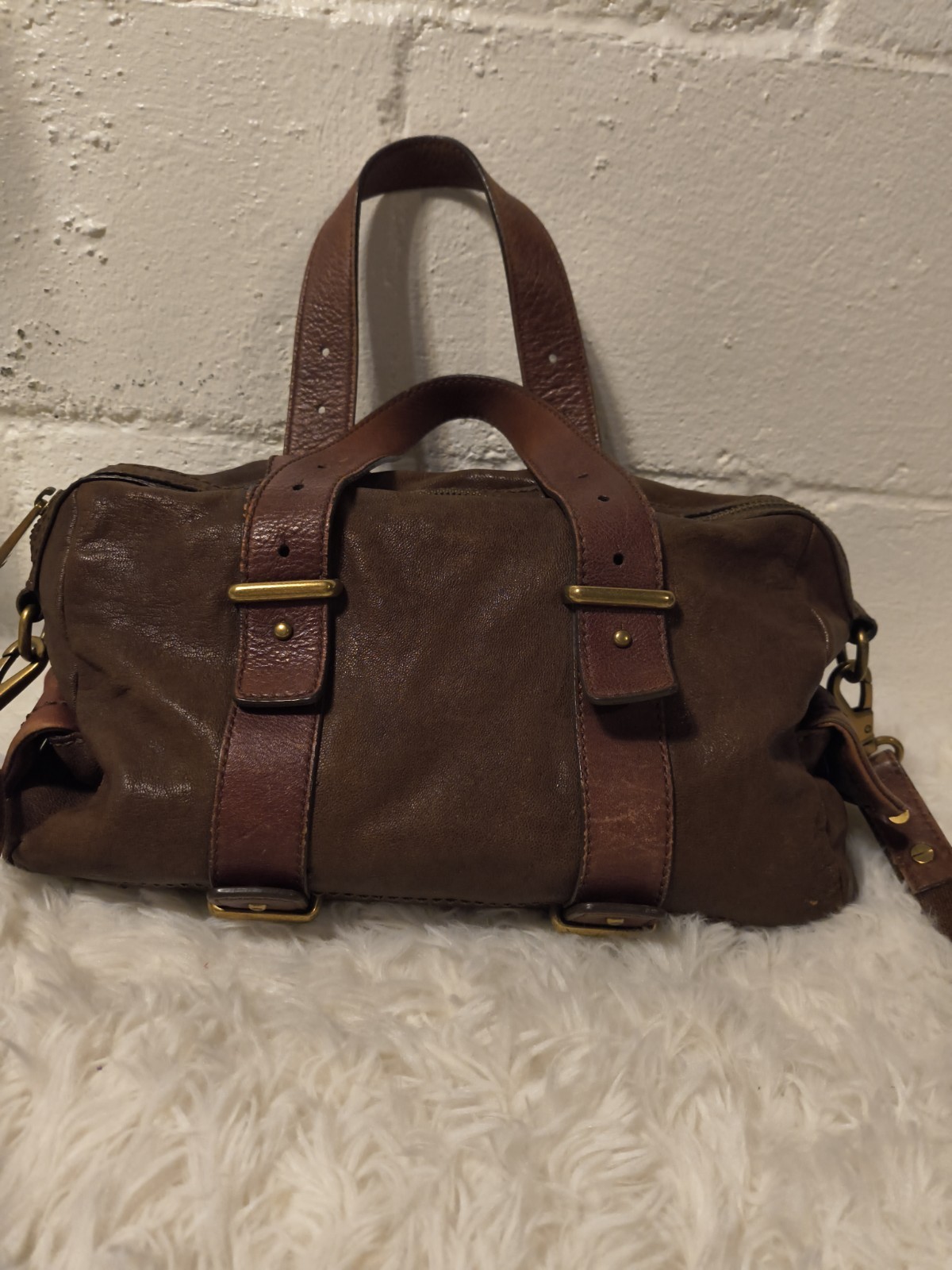 Vtg Fossil Long Live Vintage Brown Leather Satchel Barrel Bag Crossbody Handbag