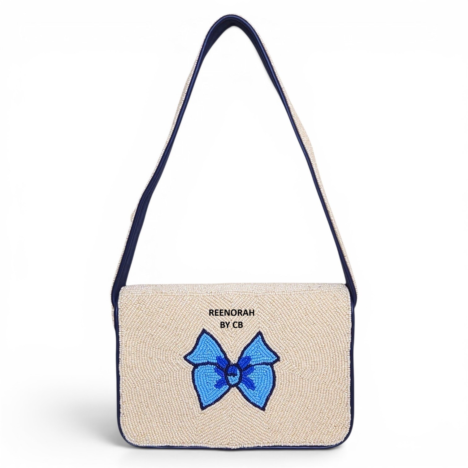 Handmade Blue Floral Beaded Shoulder Bag, Embroidered Canvas Purse