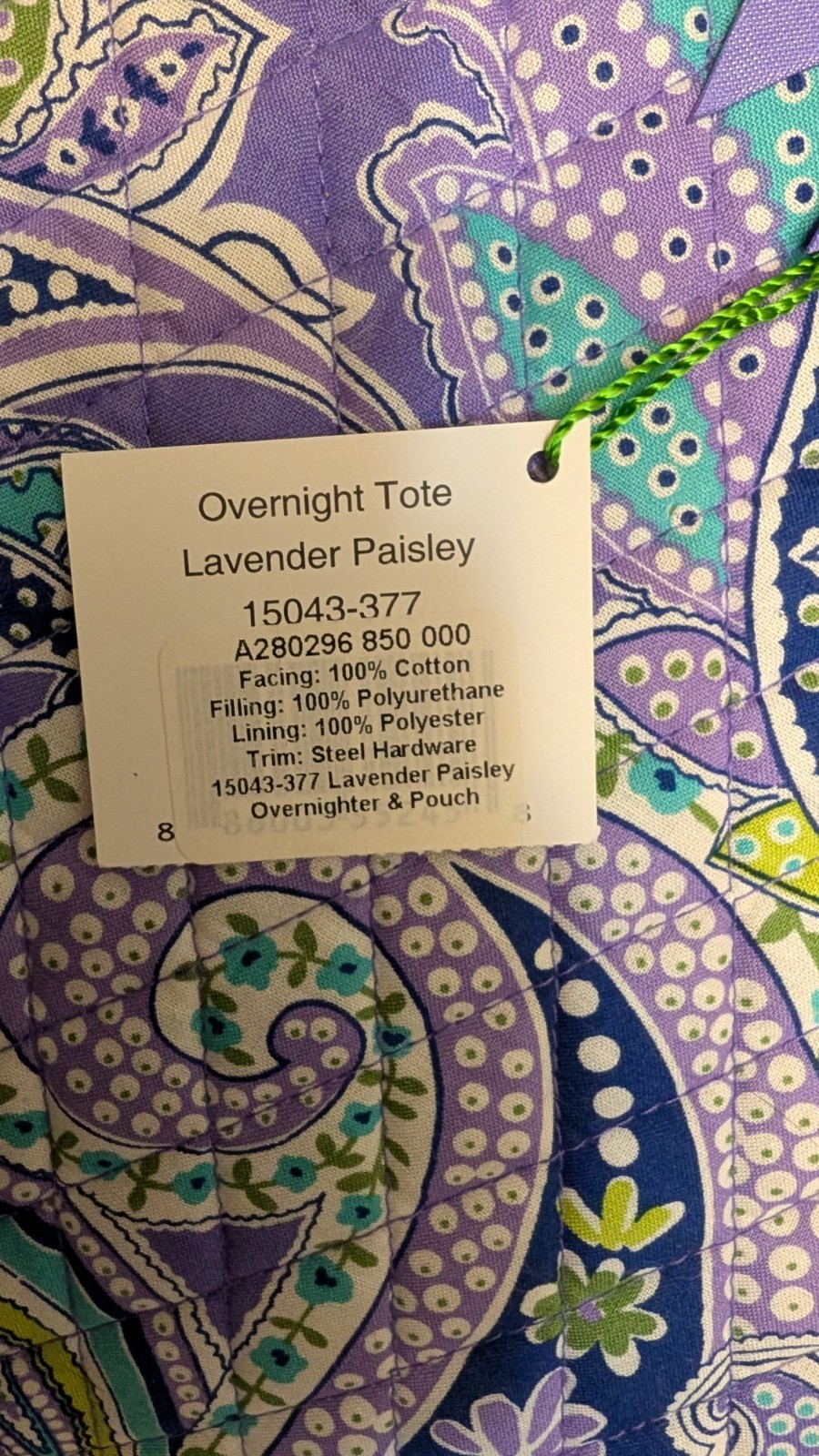 Vera Bradley Overnight Tote And Matching Pouch Lavender Paisley NWT