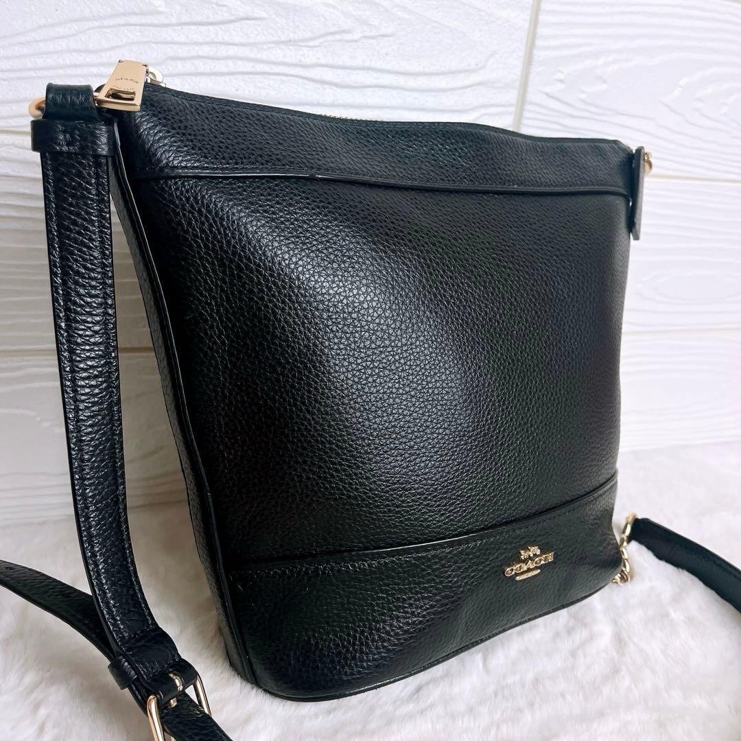 Authentic COACH Black Leather Chain Shoulder Bag 23cm x 21-29cm x 9cm Crossbody