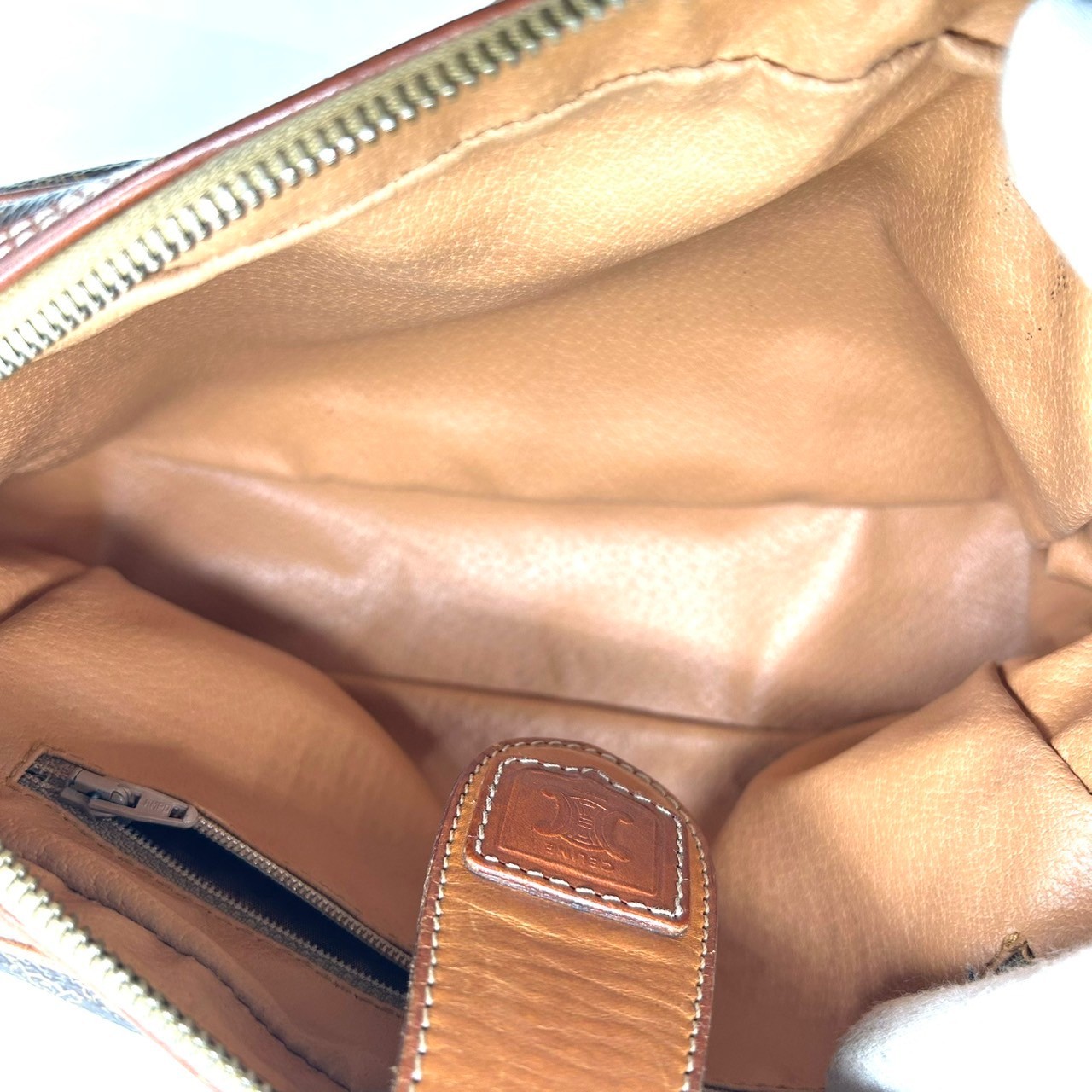 CELINE Macadam Triomphe Shoulder Bag PVC Leather Brown Auth 0160