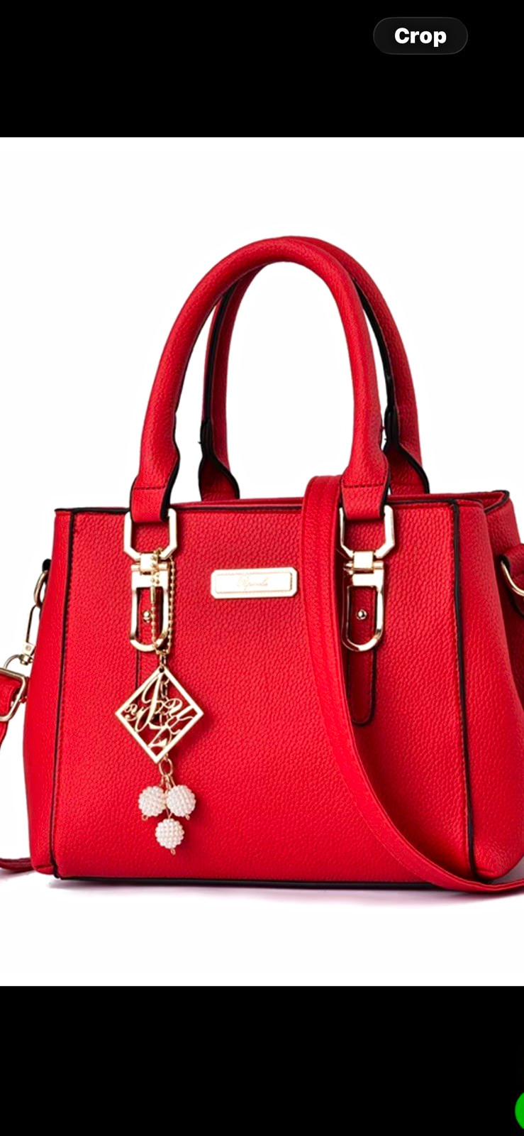 Women’s Red Satchel Top Handle Trapezoid Bag Charm, Detachable Adjustable Strap