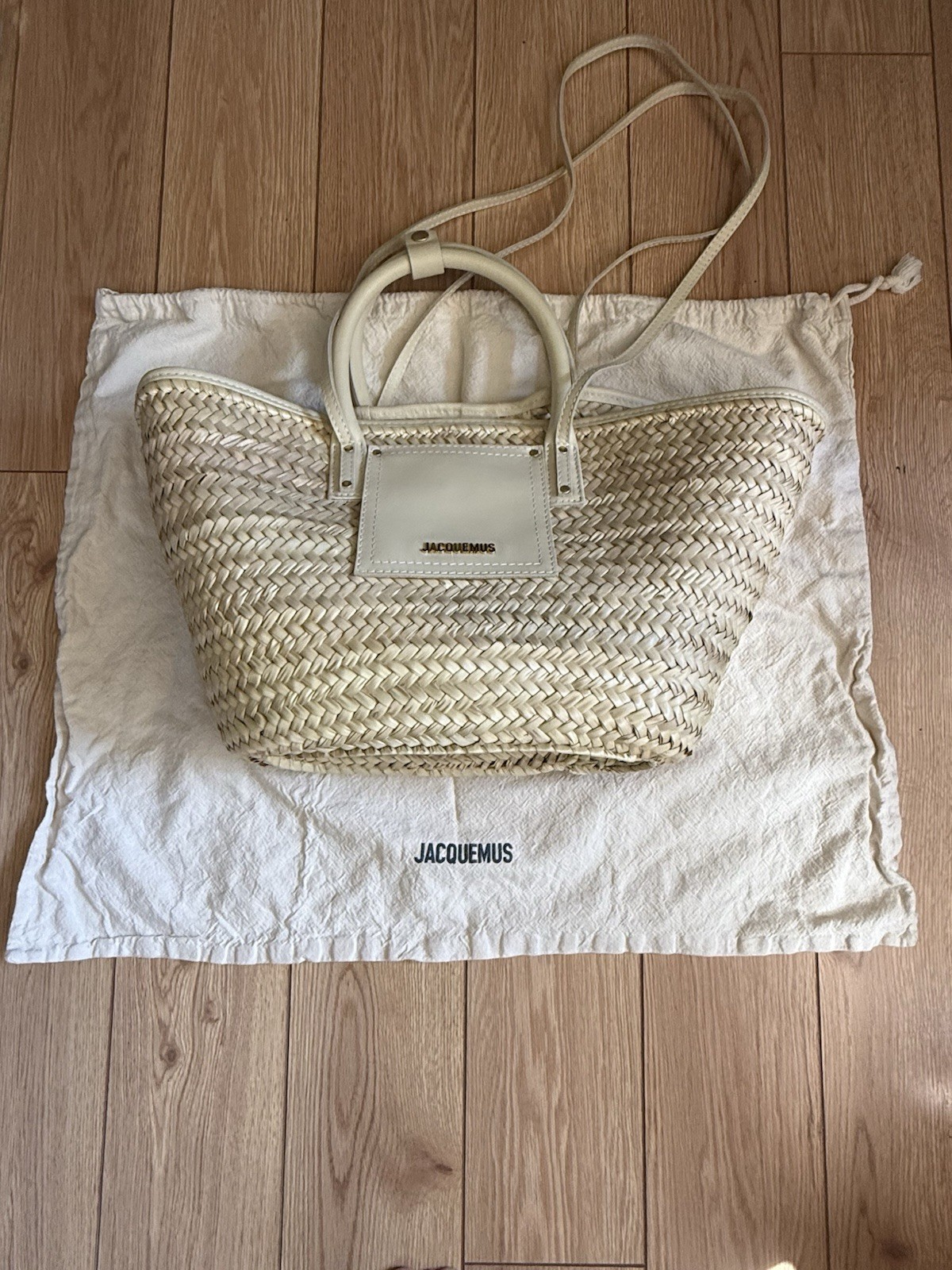 Jacquemus Raffia Leather Market Beach Bag Ivory Tote