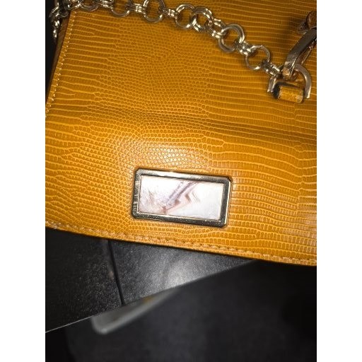 Topshop Mustard Yellow Lizard Embossed Crossbody Bag Silver Chain Detail Small