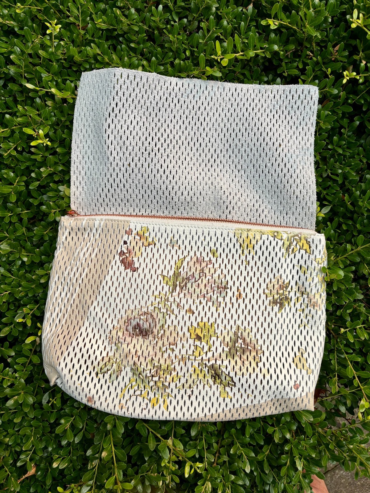 Anthropologie Floral Suede Watercolor White Clutch