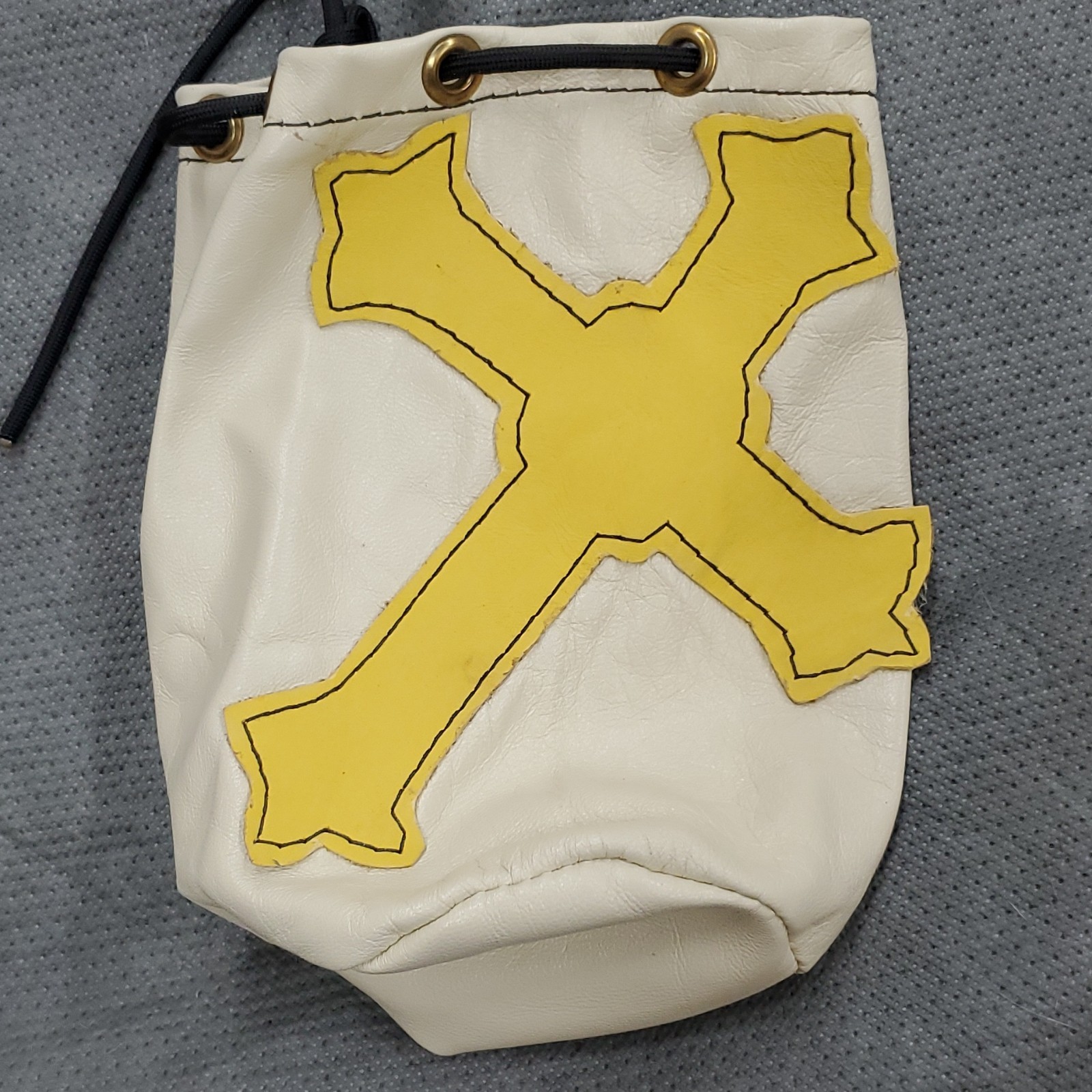 White Yellow Drawstring Pouch Bag X Patch Grommets Gold HW Leather Lining