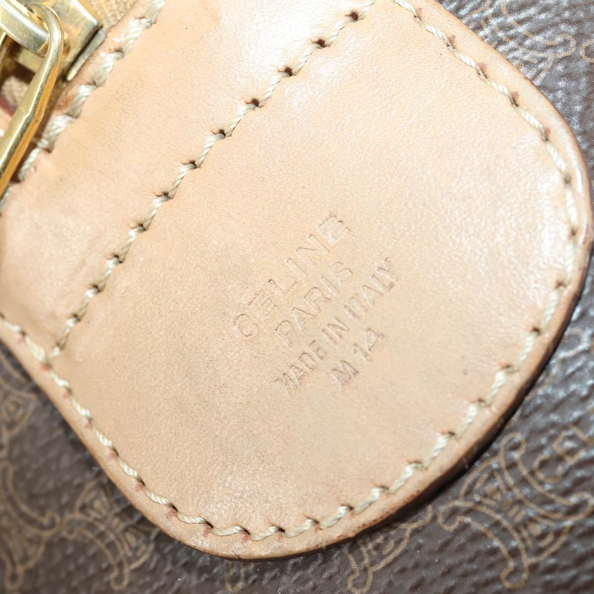 CELINE Macadam Canvas Boston Bag PVC Leather Brown Gold Auth 169100