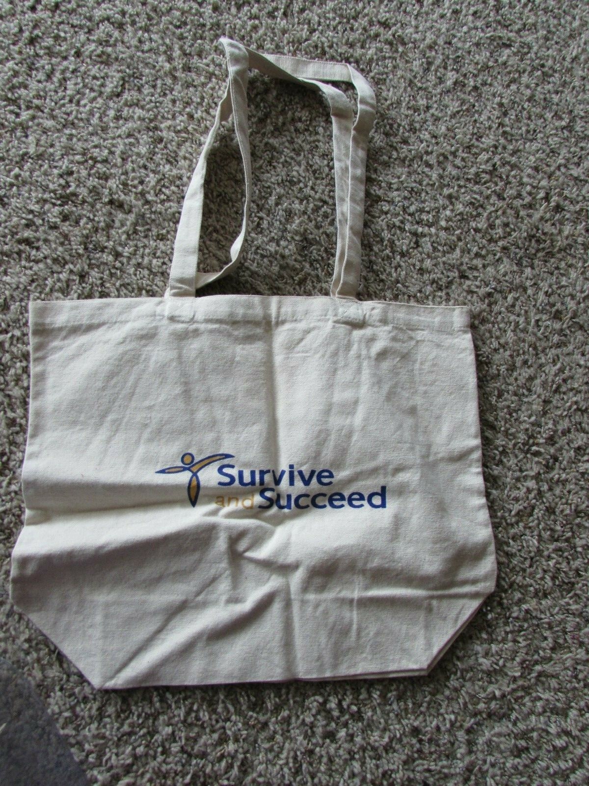 NEW/unused canvas tote bag SURVIVE AND SUCCEED 14″x18″x6″ 12″ strap drop