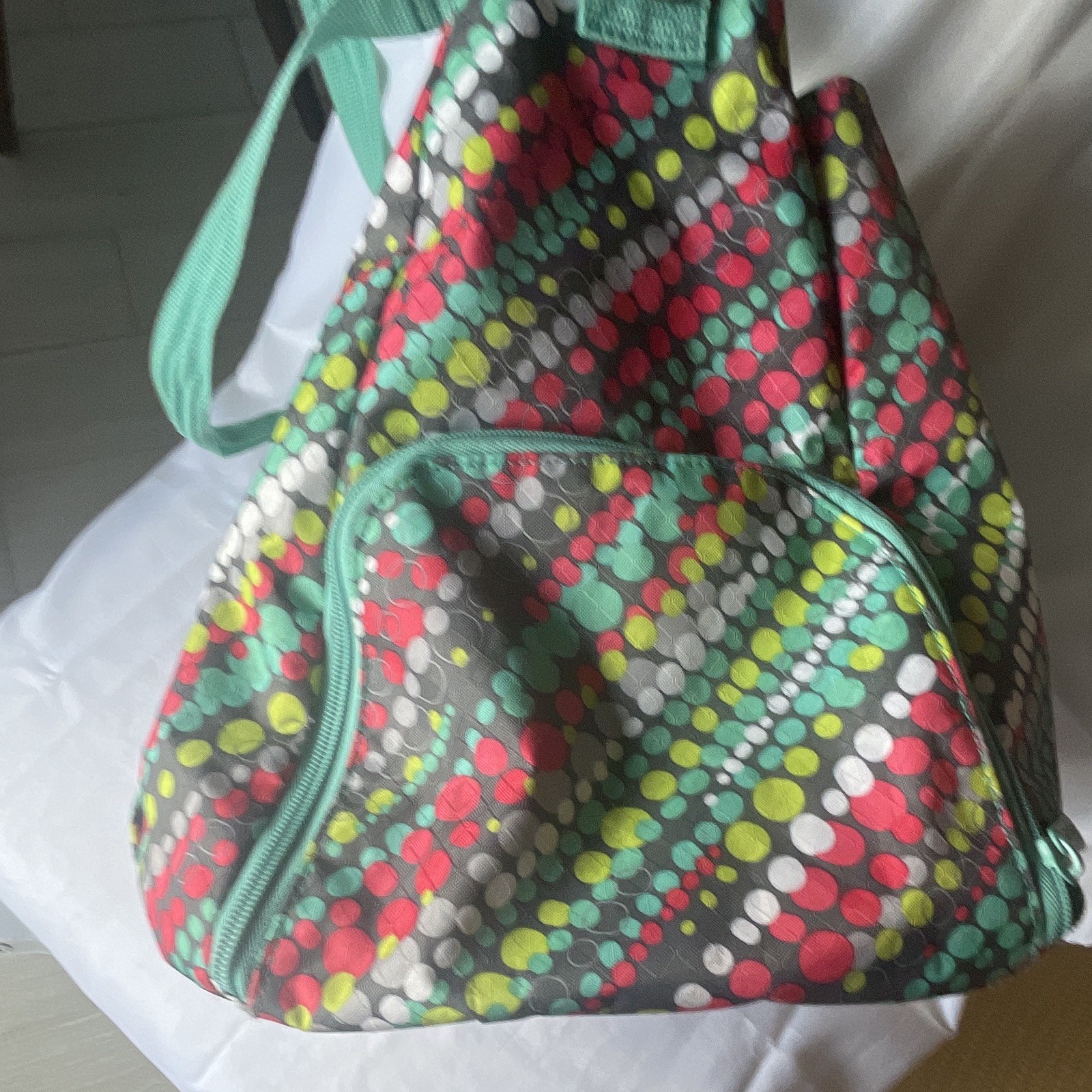 Multicolor Tote/ beach Bag Green Double Handles Zip Top Lined Pockets 18x16x10
