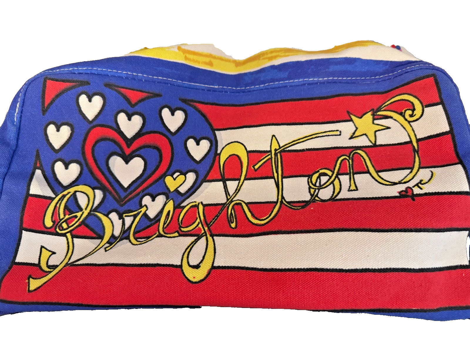 Brighton Star Spangled Hearts USA Patriotic Canvas Tote Beach Bag Americana
