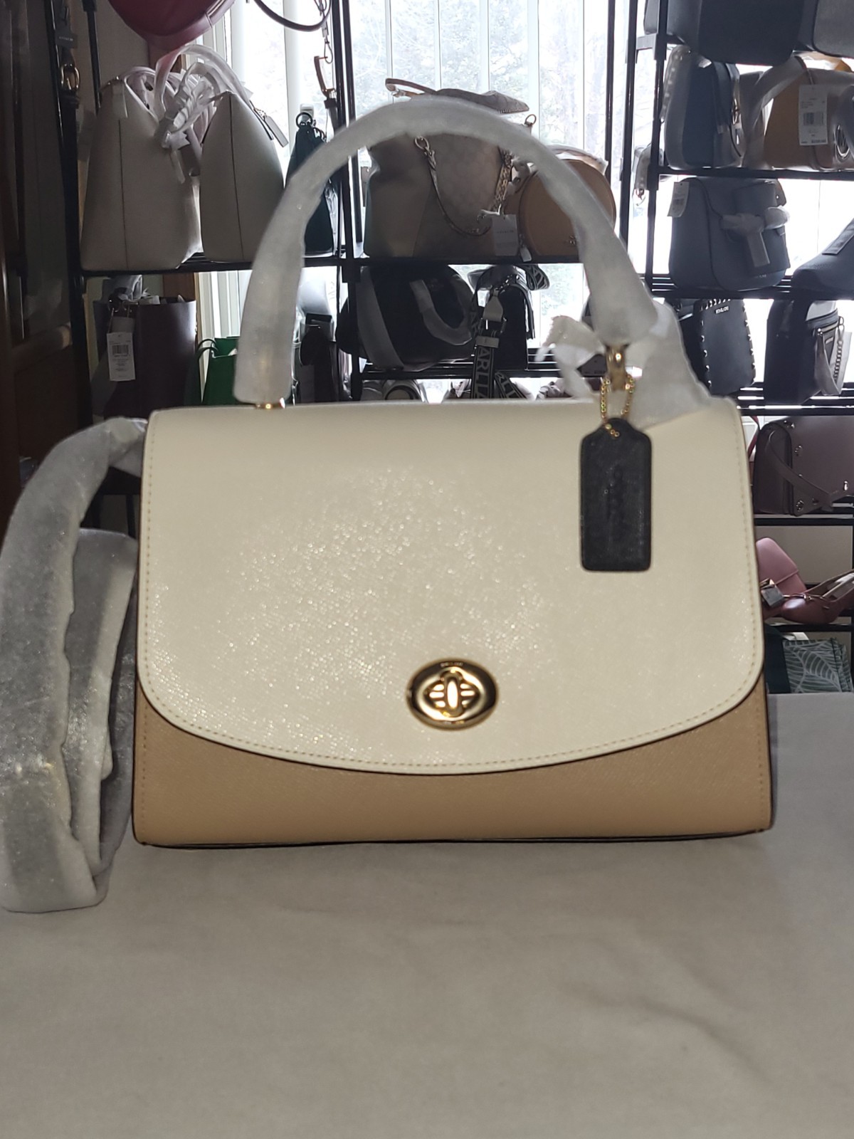 Coach Tilly Top Handle Crossgrain Leather Colorblock Crossbody In Taupe + Wallet