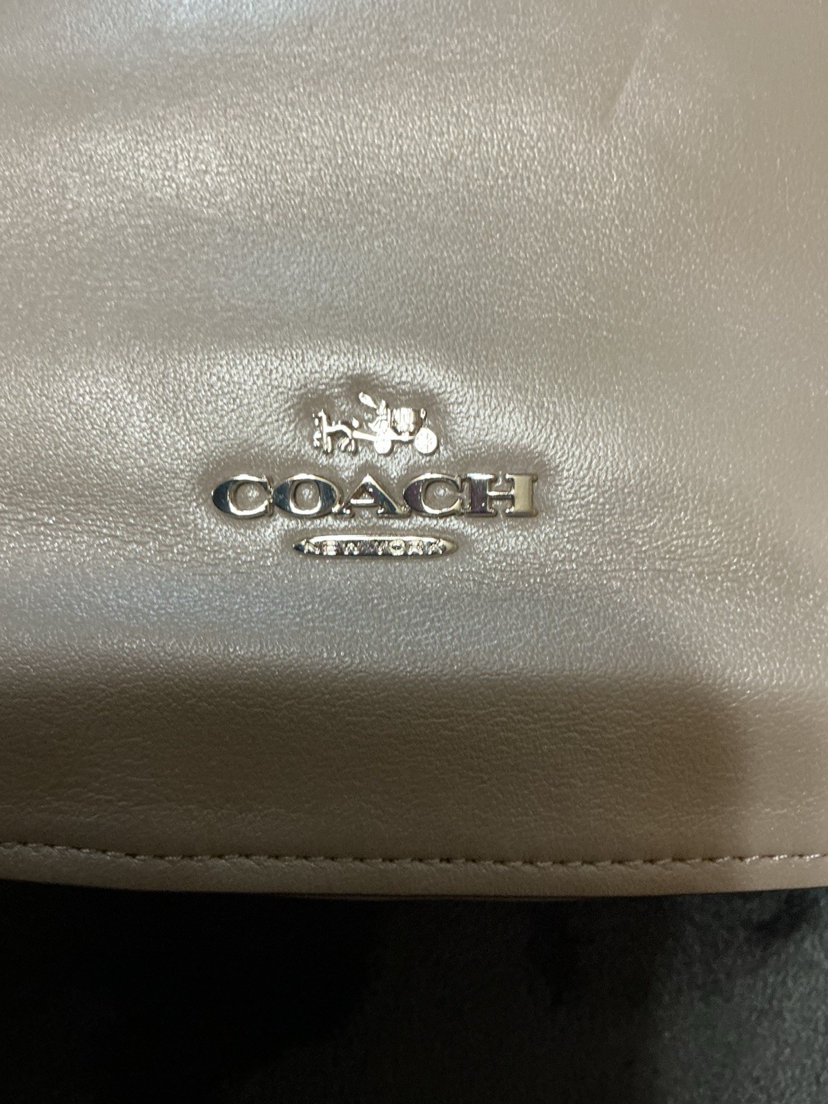 Coach Small Beige Crescent Shoulder Bag Zip Closure Silver Hardware Hangtag