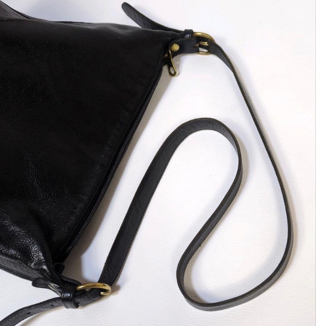 IL BISONTE Black Leather 2Way Shoulder Bucket Bag 11.8in
