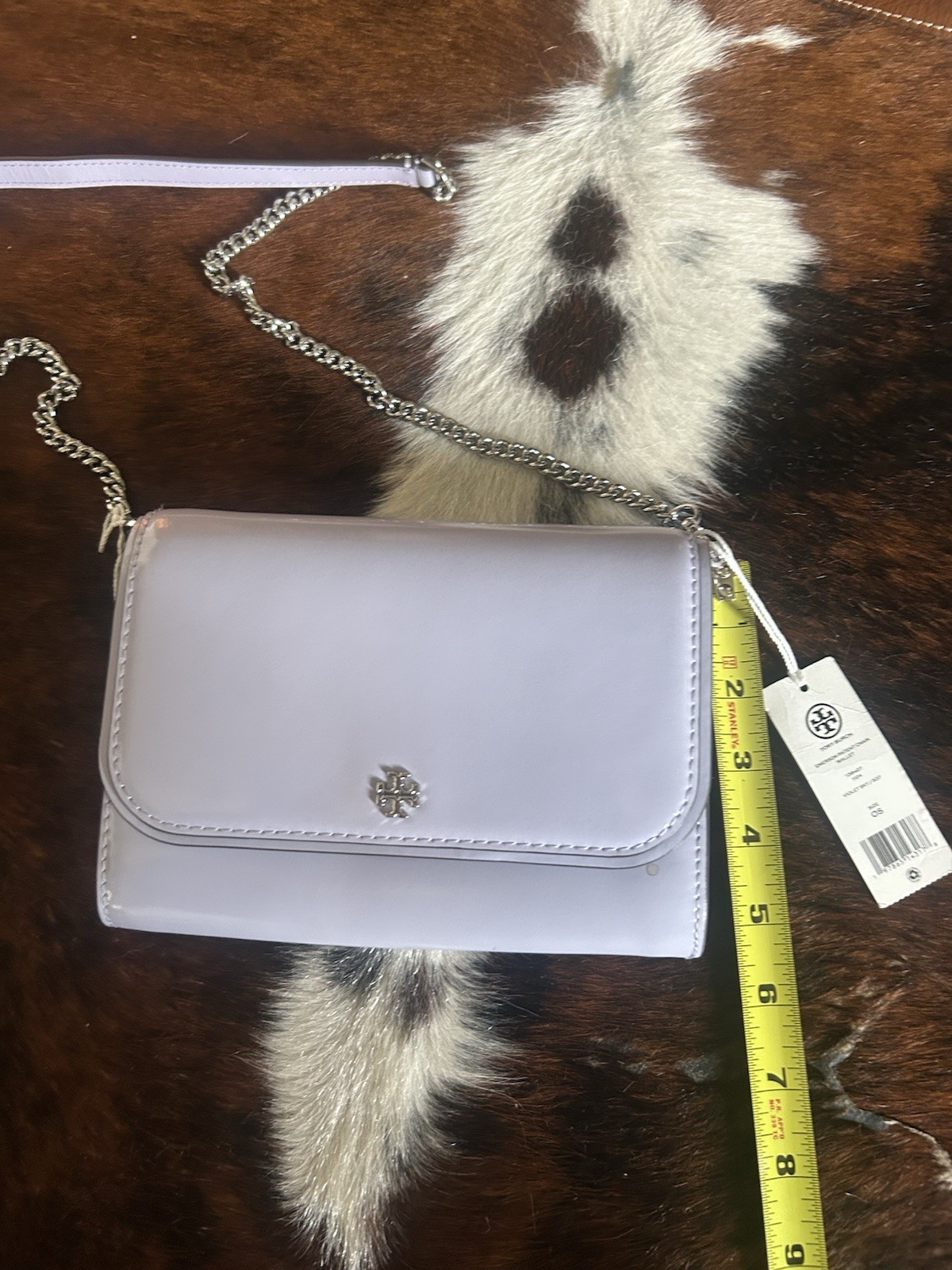 Tory Burch Emerson Patent Chain Violet Sky Small Crossbody NWT (450)