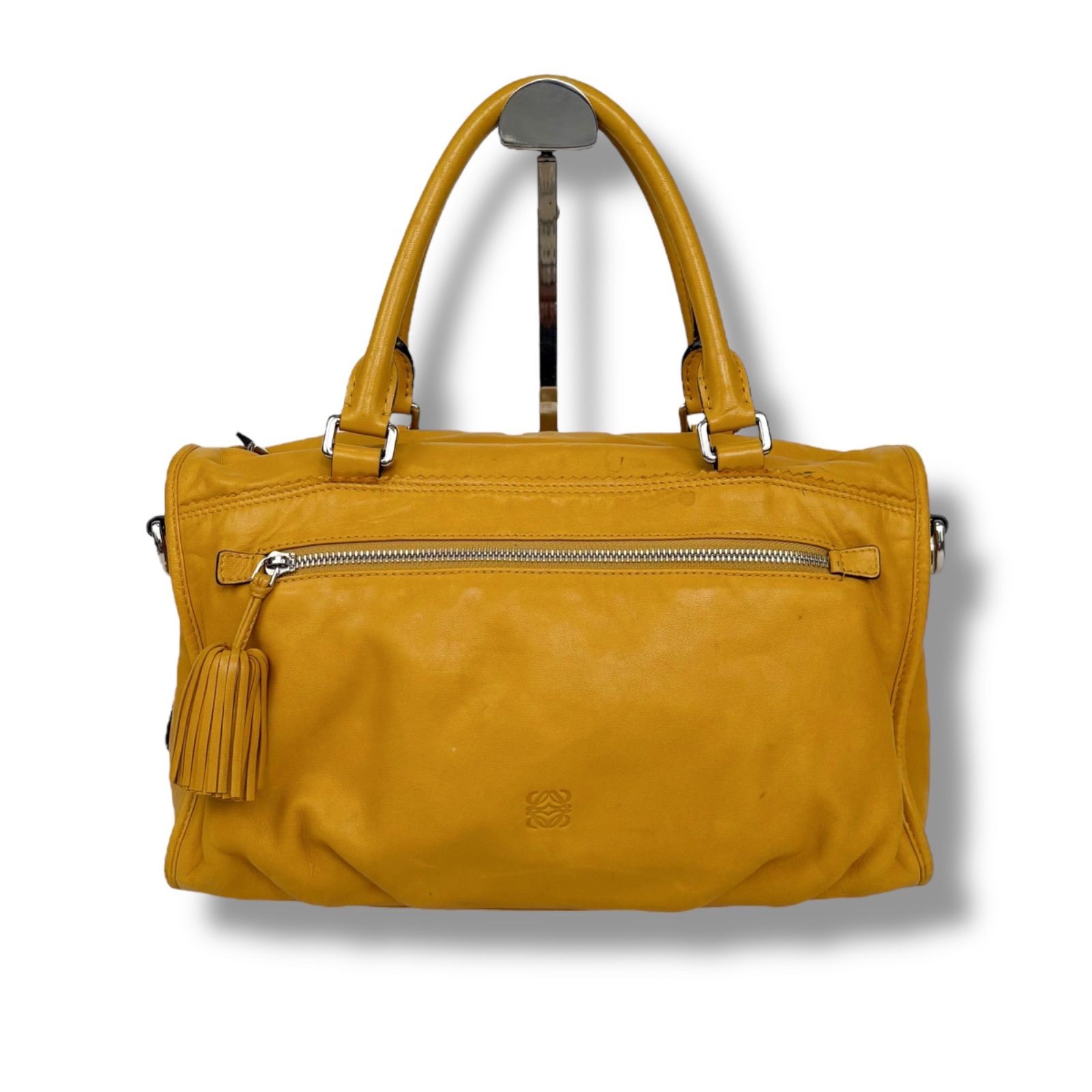 LOEWE 2WAY Shoulder Bag Handbag Tassel Charm Anagram Logo Yellow 33x18x10cm
