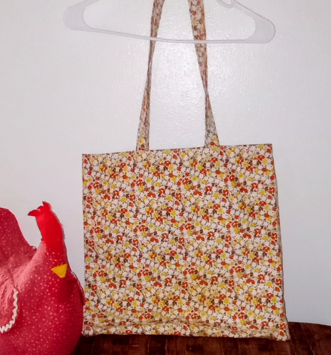 Yellow Roses Vintage Hankie Tote Handmade, Lined, Double Straps, Retro Style