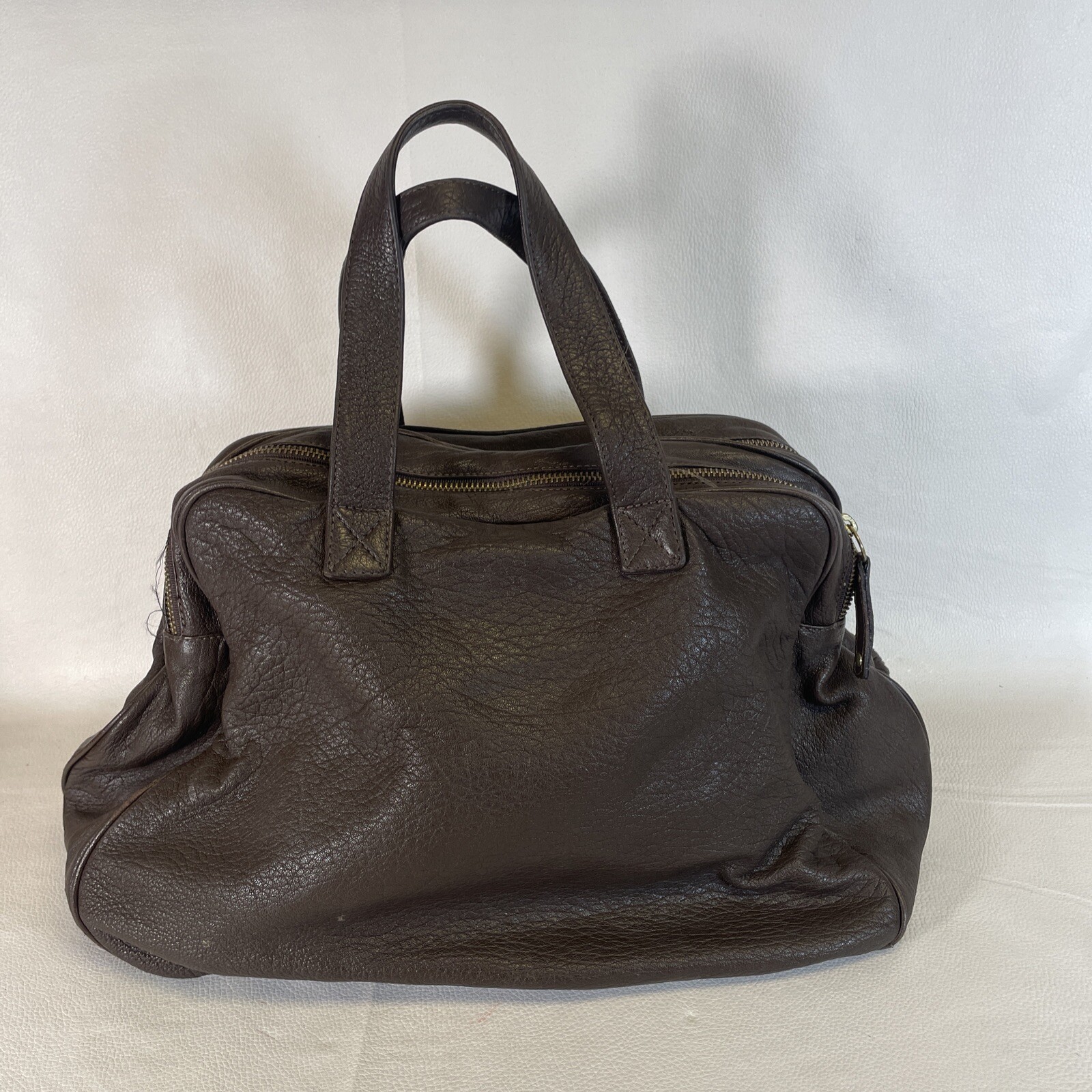 BULGA #4225 Dark Brown Pebble Leather Shoulder Bag With Pom Pom’s Purse