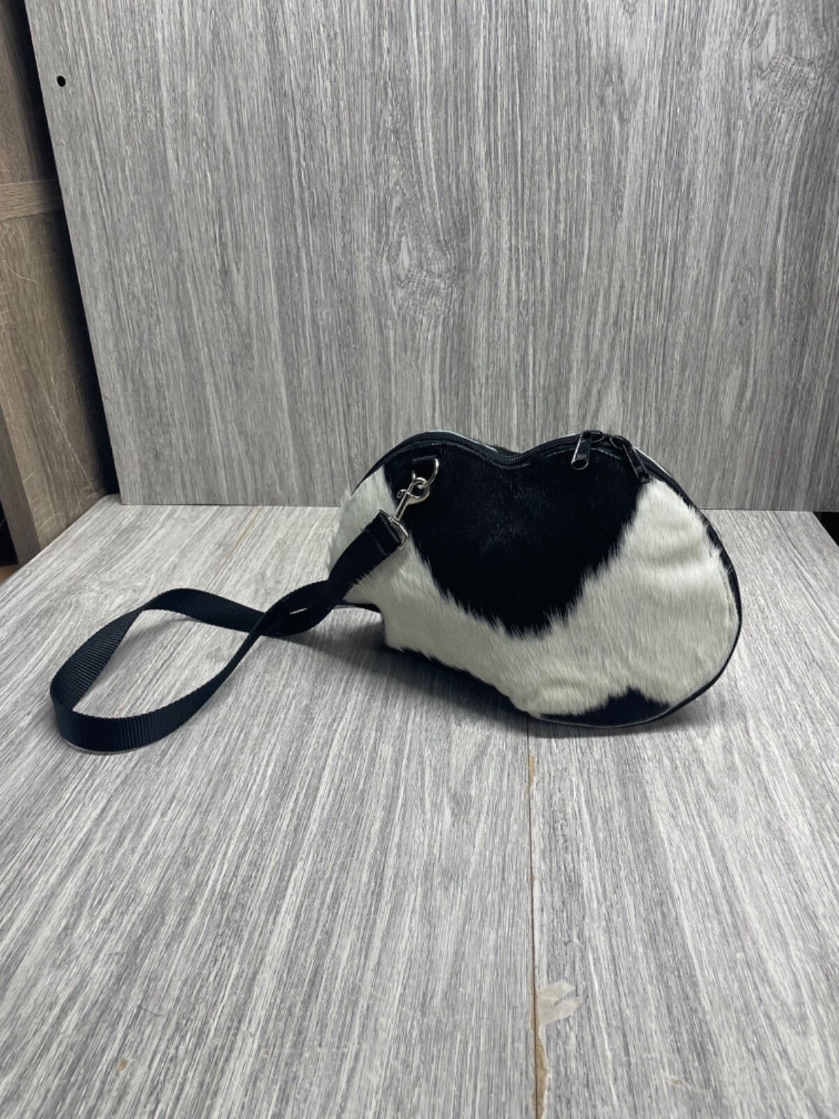 Purse Handbag Faux Horse hair Look Fun Shap Long Strap Purse Black & White