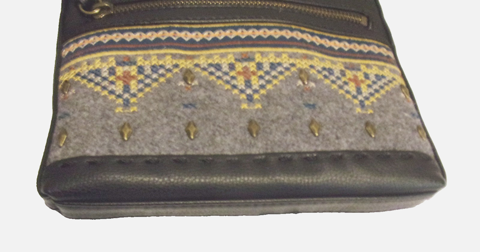 The Sak Indio Black Glazed Smooth Genuine Leather Tapestry Piecing CB Handbag