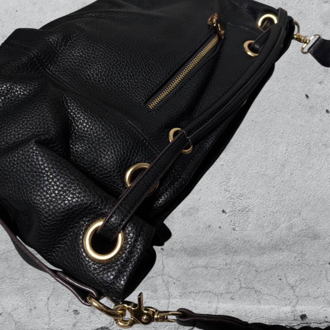 Y2K 00s City Bag Black Leather Braid Strap Metal Grunge Rock Shoulder Japan