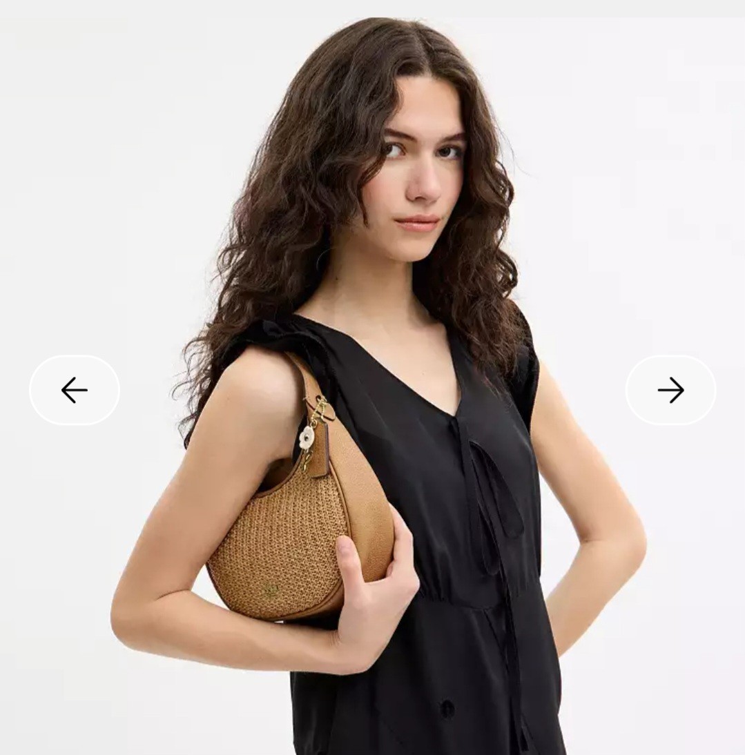 NWT COACH Emily Shoulder Bag Straw and Leather Gold Toast CDX20 Handbag w/ Charm